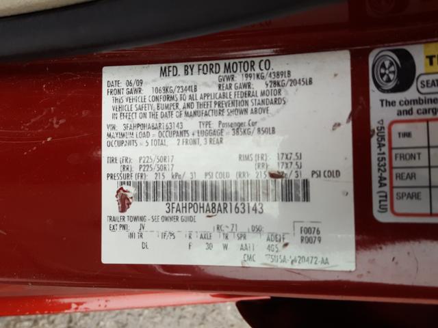 2010 FORD FUSION 3FAHP0HA8AR163143