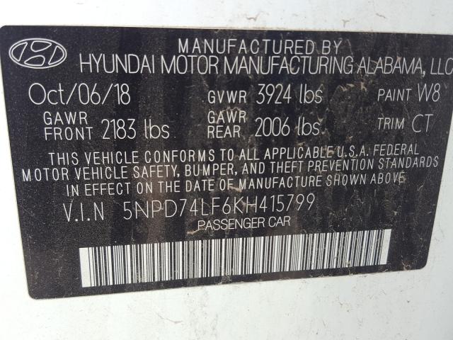 2019 HYUNDAI ELANTRA 5NPD74LF6KH415799