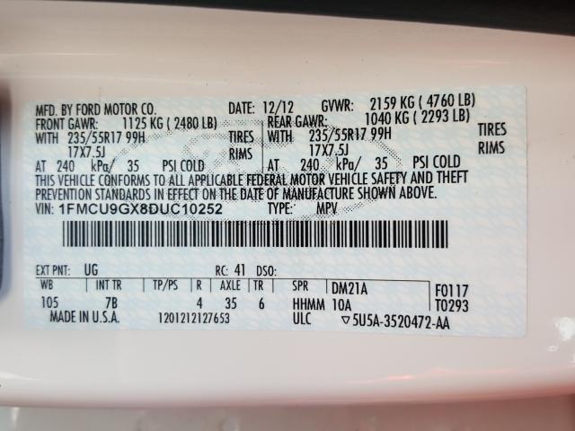 2013 FORD ESCAPE SE 1FMCU9GX8DUC10252