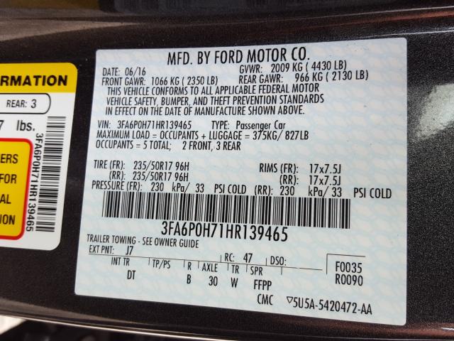 2017 FORD FUSION SE 3FA6P0H71HR139465