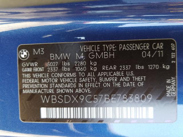 2011 BMW M3 WBSDX9C57BE783809