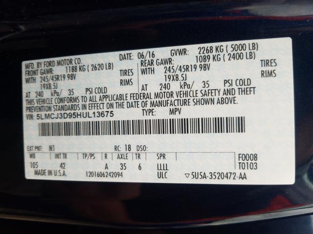 2017 LINCOLN MKC RESERV 5LMCJ3D95HUL13675