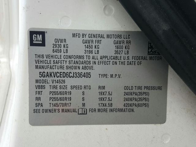 2012 BUICK ENCLAVE 5GAKVCED6CJ336405