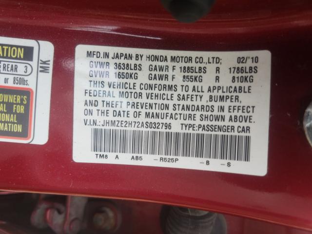 2010 HONDA INSIGHT EX JHMZE2H72AS032796