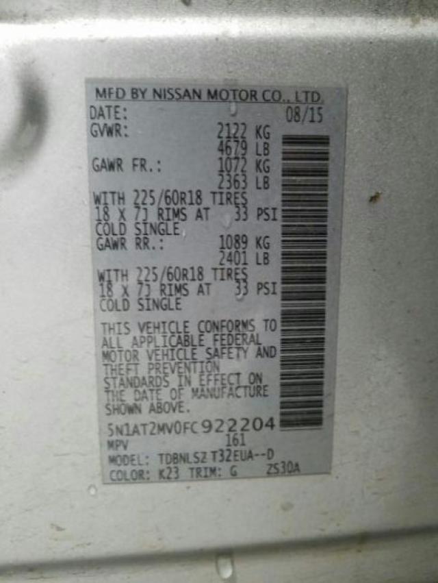 2015 NISSAN ROGUE S 5N1AT2MV0FC922204