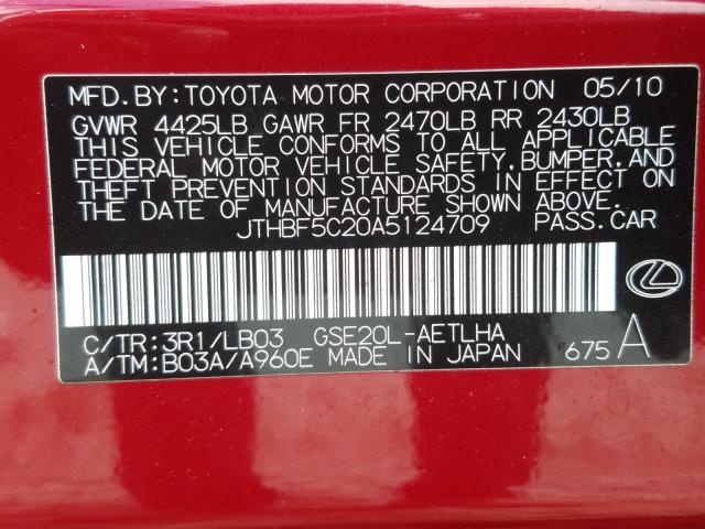 2010 LEXUS IS 250 JTHBF5C20A5124709
