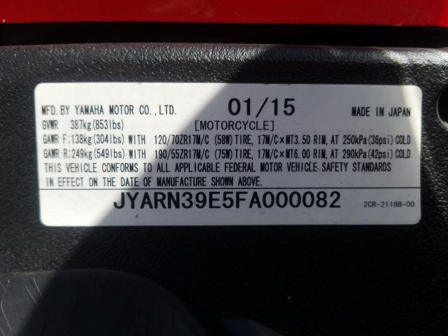 2015 YAMAHA YZFR1 JYARN39E5FA000082