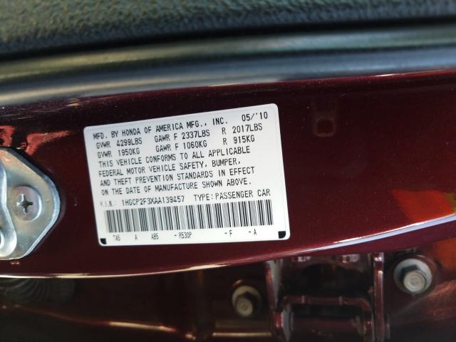 2010 HONDA ACCORD LX 1HGCP2F3XAA139457