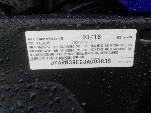 2018 YAMAHA YZFR1 JYARN39E9JA003835