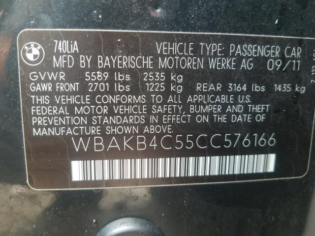 2012 BMW 740 LI WBAKB4C55CC576166