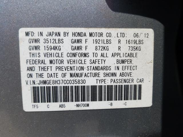 2012 HONDA FIT JHMGE8H37CC035830