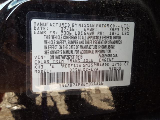 2016 NISSAN SENTRA 3N1AB7AP2GY311516