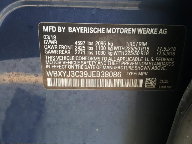 VIN WBXYJ3C39JEB38086 2018 BMW X2, Sdrive28I no.10