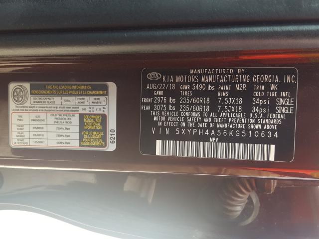 2019 KIA SORENTO EX 5XYPH4A56KG510634