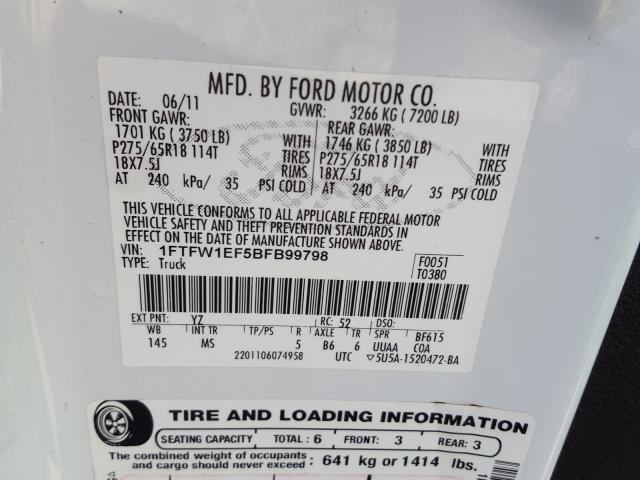 2011 FORD F150 SUPER 1FTFW1EF5BFB99798