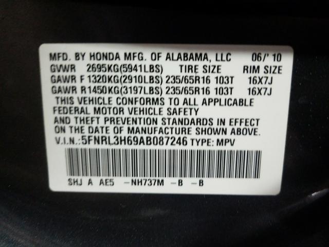 2010 HONDA ODYSSEY EX 5FNRL3H69AB087246