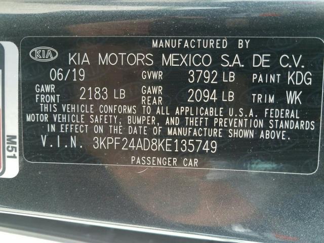 2019 KIA FORTE FE 3KPF24AD8KE135749