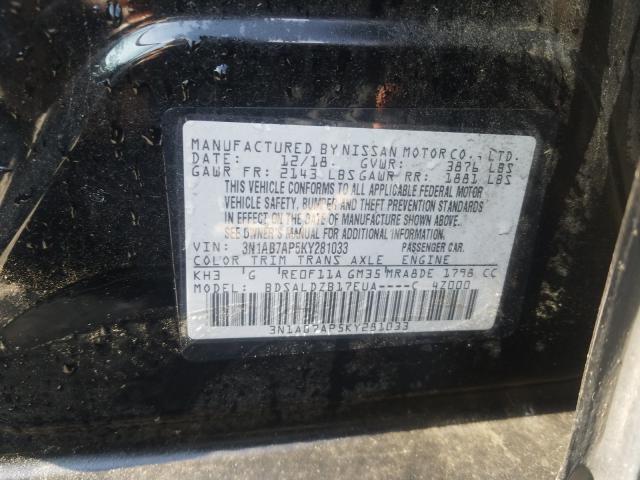 3N1AB7AP5KY281033 Nissan Sentra S 2019. Фото: 9