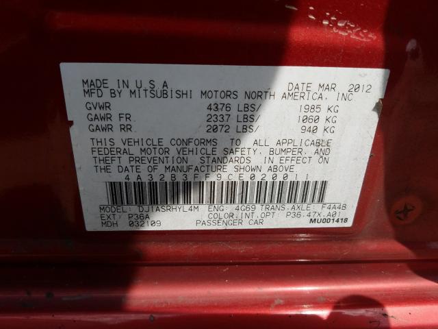 2012 MITSUBISHI GALANT ES 4A32B3FF9CE020011