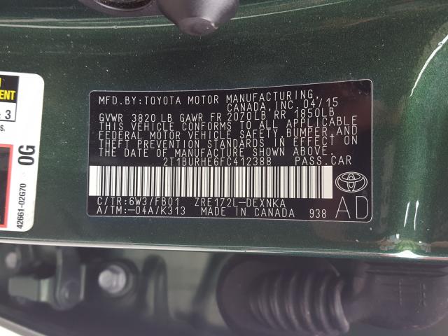 2015 TOYOTA COROLLA L 2T1BURHE6FC412388