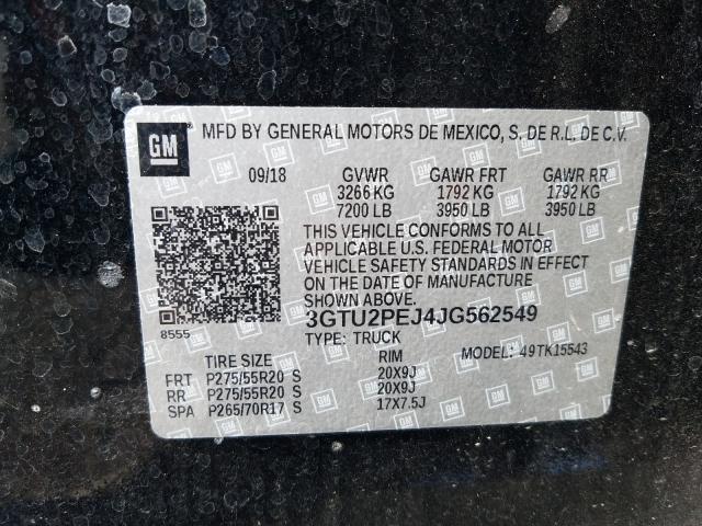 2018 GMC SIERRA 3GTU2PEJ4JG562549