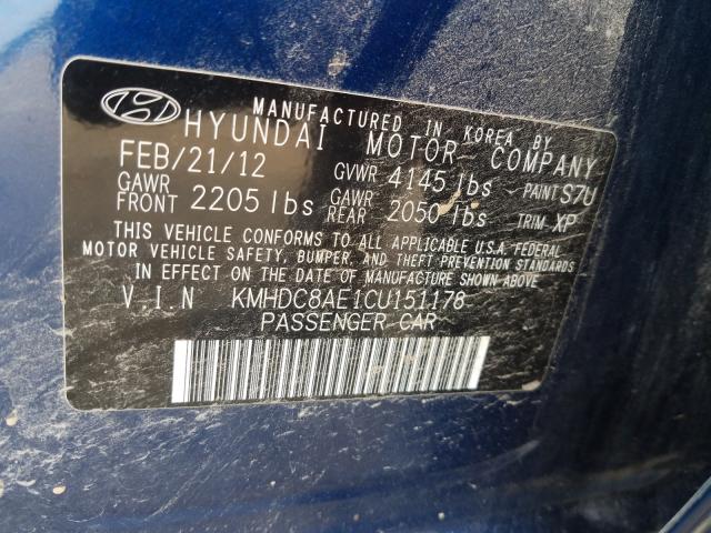 2012 HYUNDAI ELANTRA TO KMHDC8AE1CU151178