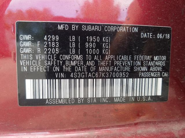 2019 SUBARU IMPREZA PR 4S3GTAC67K3700952