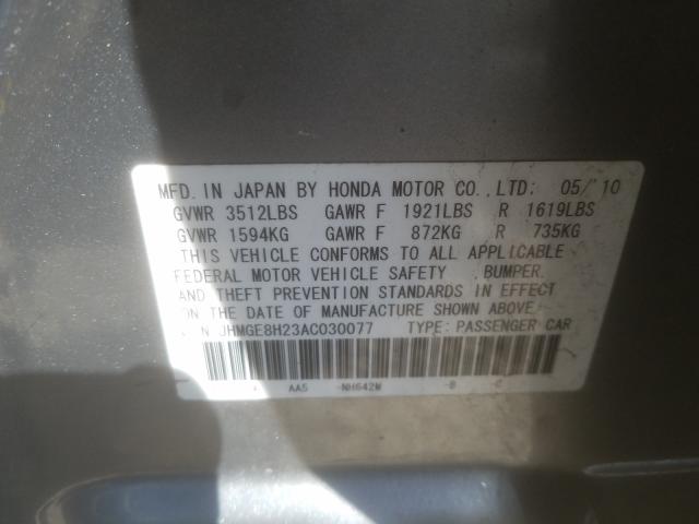 2010 HONDA FIT JHMGE8H23AC030077
