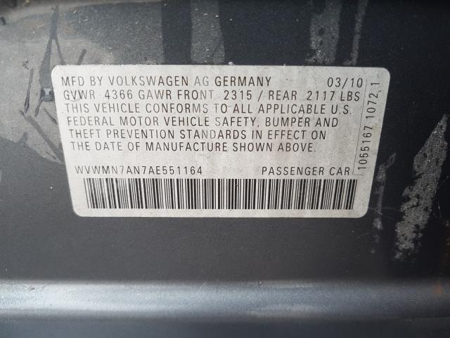 2010 VOLKSWAGEN CC SPORT WVWMN7AN7AE551164
