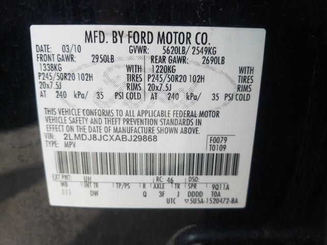 2010 LINCOLN MKX 2LMDJ8JCXABJ29868