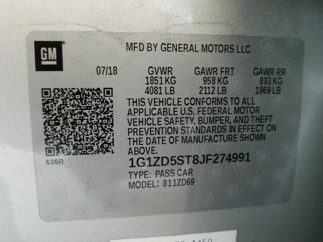 2018 CHEVROLET MALIBU LT 1G1ZD5ST8JF274991