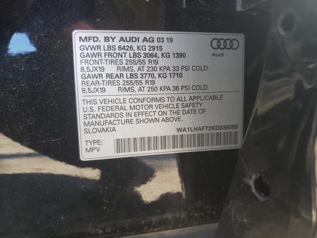 VIN WA1LHAF72KD038089 2019 Audi Q7, Premium Plus no.10