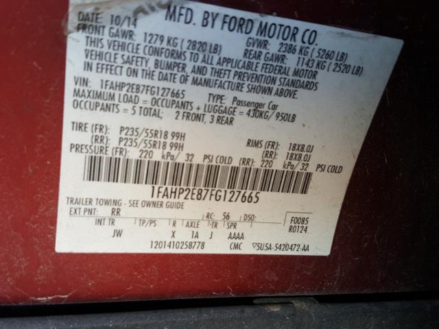 2015 FORD TAURUS SEL 1FAHP2E87FG127665