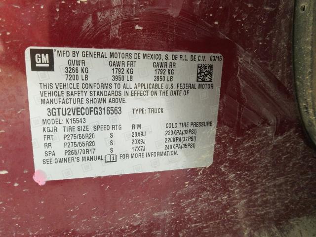 2015 GMC SIERRA K15 3GTU2VEC0FG316563