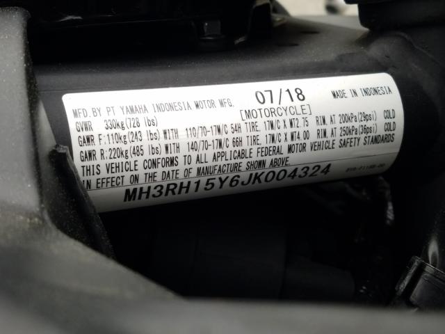 2018 YAMAHA YZFR3 A MH3RH15Y6JK004324