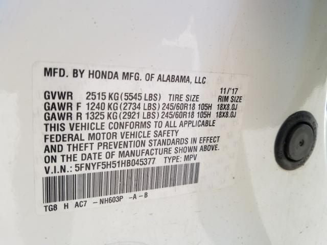 2017 HONDA PILOT EXL 5FNYF5H51HB045377
