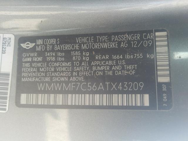 2010 MINI COOPER S WMWMF7C56ATX43209
