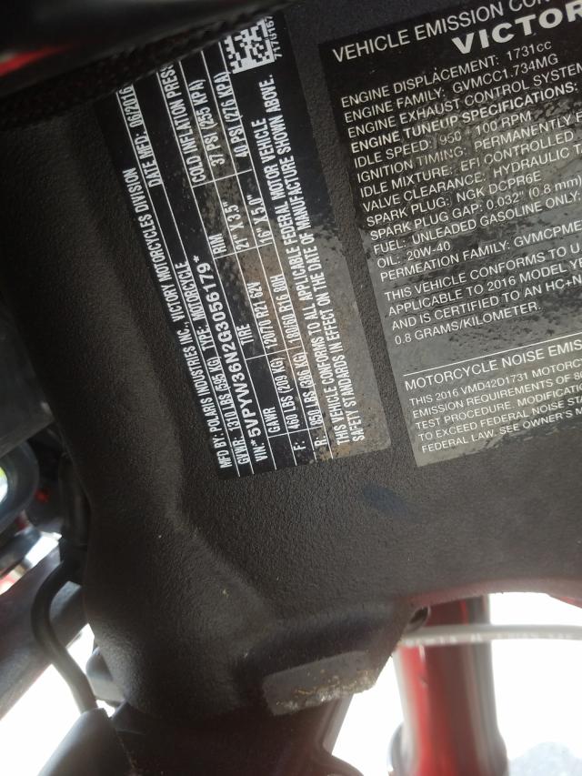 2016 VICTORY MOTORCYCLES MAGNUM 5VPYW36N2G3056179