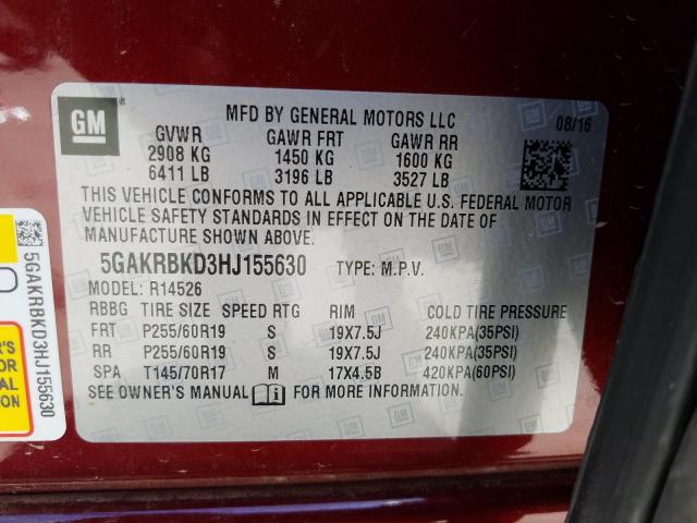 2017 BUICK ENCLAVE 5GAKRBKD3HJ155630