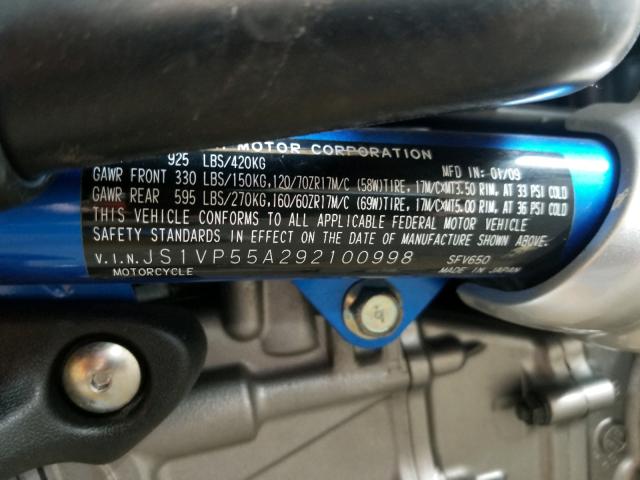 2009 SUZUKI SFV650 JS1VP55A292100998