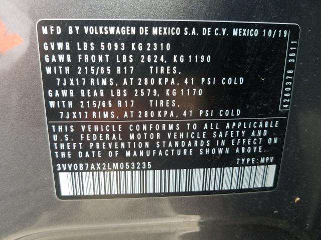 VIN 4T1G11AK4MU568781 2020 VOLKSWAGEN TIGUAN S no.10