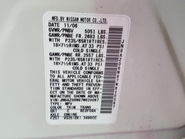 VIN WZ1DB2C00MW038688 2007 NISSAN MURANO SL no.10