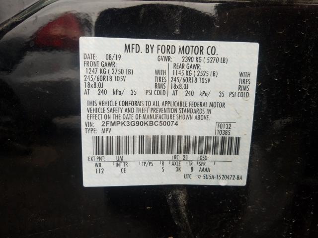 2019 FORD EDGE SE 2FMPK3G90KBC50074