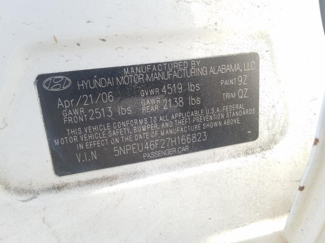 VIN 4T1DAACK5SU505301 2007 HYUNDAI SONATA SE no.10