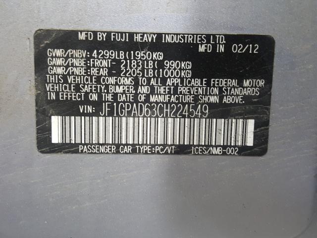 2012 SUBARU IMPREZA PR JF1GPAD63CH224549