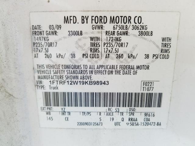 VIN 5YJ3E1EC4MF097329 2009 FORD F150 no.10