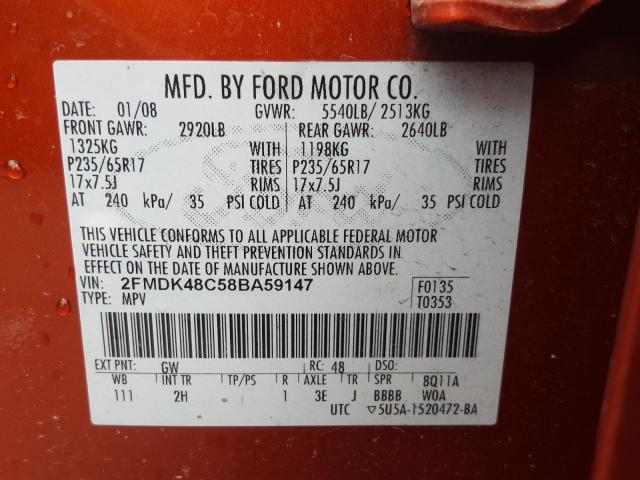 VIN WBAVL1C54EVY22477 2008 FORD EDGE SEL no.10