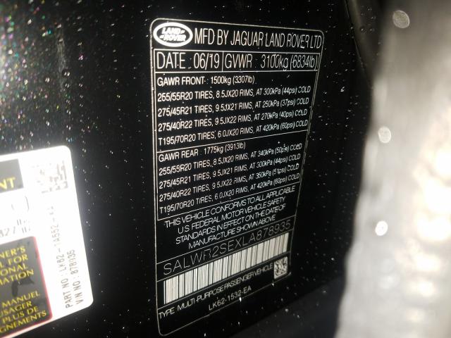 2020 LAND ROVER RANGE ROVE SALWR2SEXLA878935