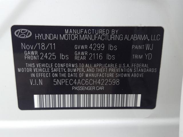 VIN 3FA6P0G77DR232163 2012 HYUNDAI SONATA SE no.10