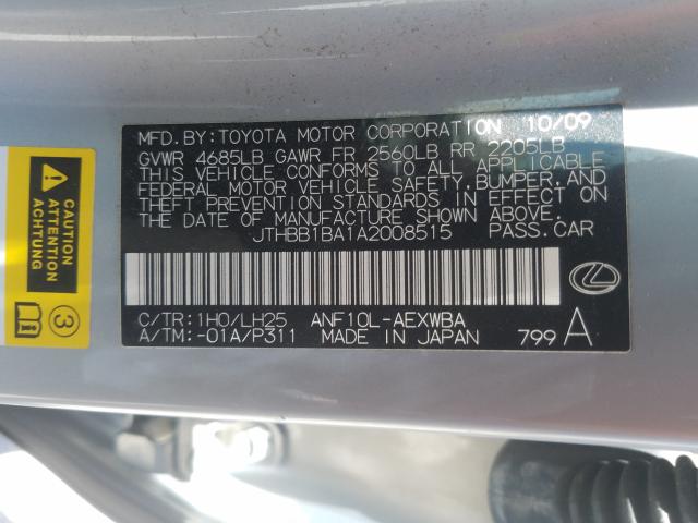 2010 LEXUS HS 250H JTHBB1BA1A2008515
